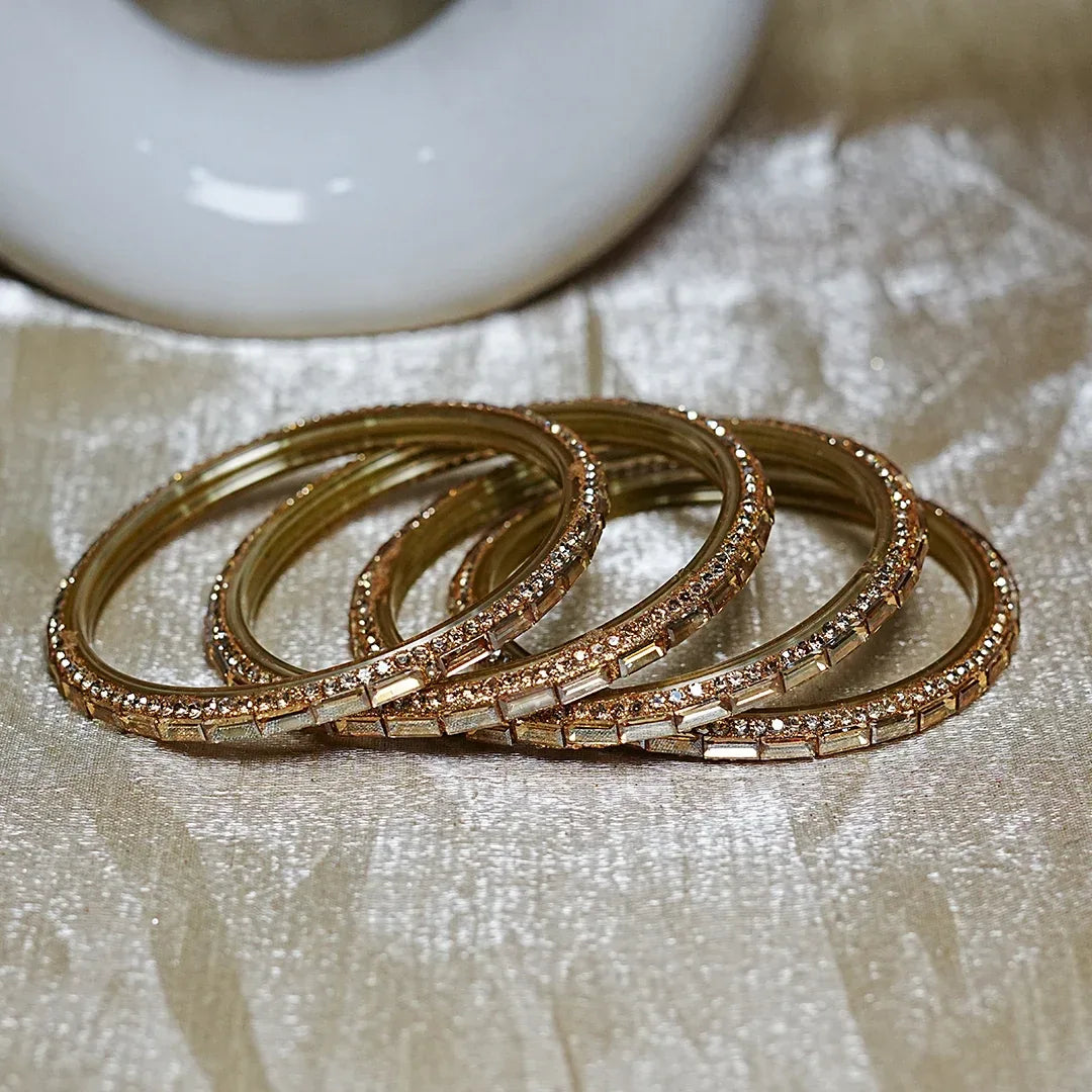 Designer Glass Kada Bangles For Women (Pack of 4) - The Golden Cascade